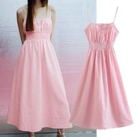 2021 woman basic summer dress england style vichy pink plaid vestidos midi dress