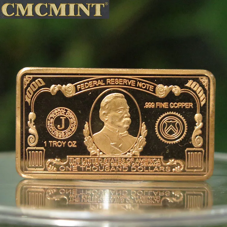 1 Oz Трой унции oz 999 тонкой Медь $1000 Билл США бар Реплика копия монеты коллекция