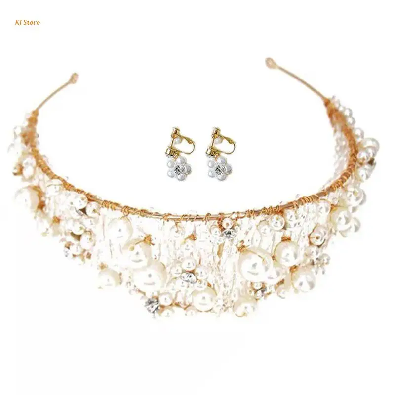 Корейский набор с крупными жемчужинами и кристаллами повязка на голову для