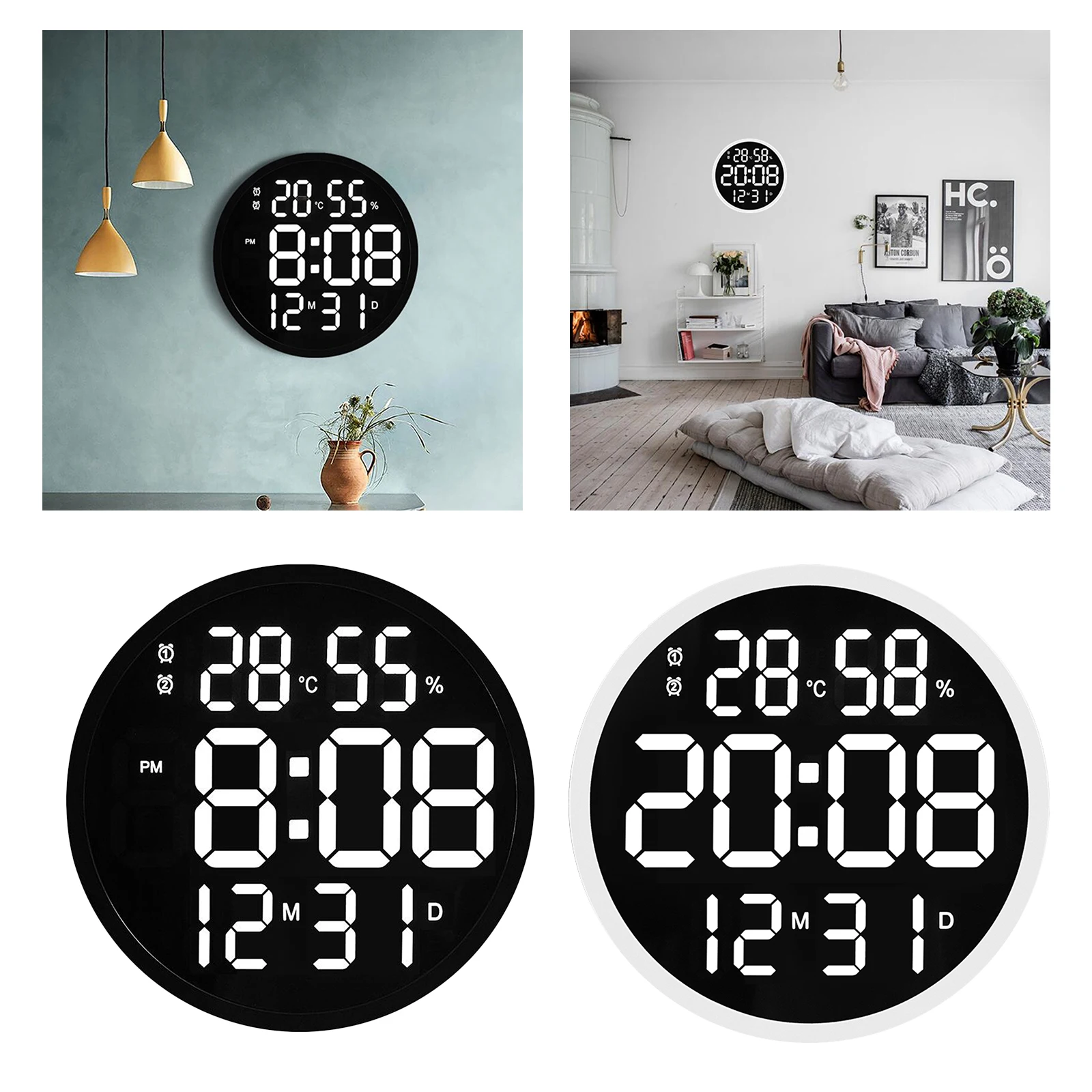 

LED Wall Clock Luminous Large Clock Mute Digital Temperature And Humidity Electronic Clock Modern Design Living Room Decoration