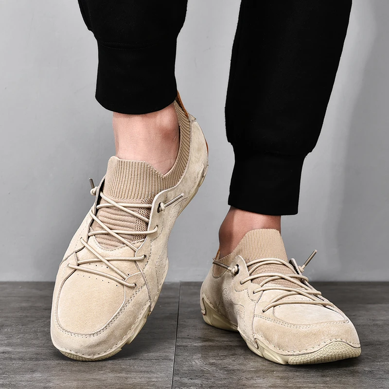 

Suede Leather Shoes Men Loafers Octopus Casual Leather Shoes Soft Driving Shoes Men Flats Walking Lace-Up Footwear