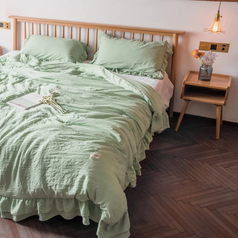 

Lotus Leaf Lace Design Summer Blanket 4pcs Set Summer Quilts Summer Air Condition Quilts Duvet Bed Linens Washed Cotton Blankets