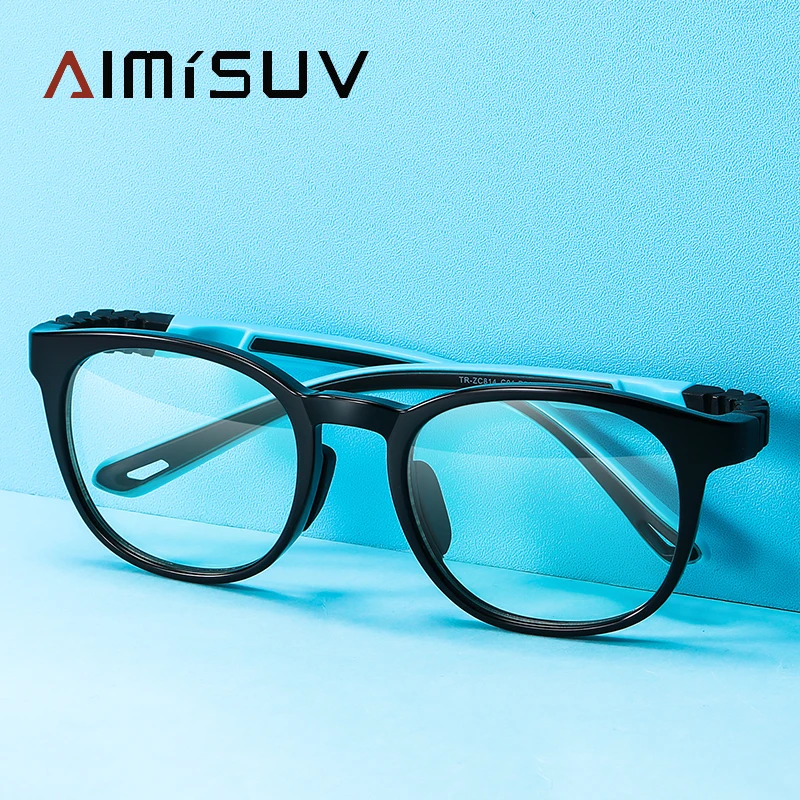 AIMISUV Vintage Blue Light Glasses For Children Flexible Silicone Optics Kids Eyeglasses Frame UV400 Computer Gaming Eyewear Boy