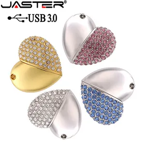 Металлический USB флеш-накопитель JASTER в виде сердца с кристаллами USB 3,0, Подарочная флешка, 8 ГБ16 ГБ32 ГБ64 ГБ, алмазная карта памяти