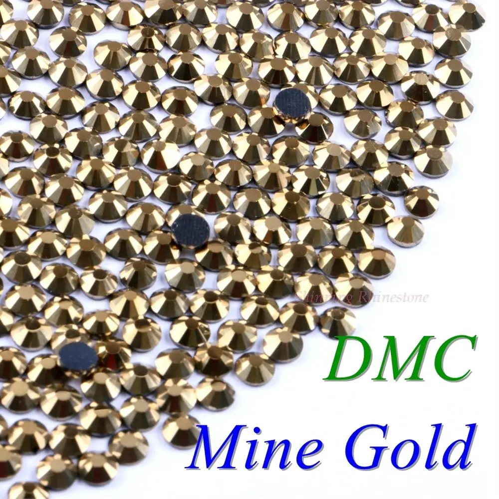 Mine Gold 42 цвета на выбор! SS6 SS10 SS16 SS20 SS30 смешанные размеры DMC качественные стеклянные кристаллы горячей фиксации Стразы железные Стразы с бриллиантами - Цвет: Mine Gold