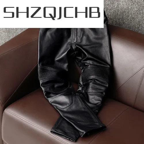 

SHZQ Genuine Leather Pants Men Black Motorcycle Style Trousers Real Cowhide Pants Plus Size 4xl 2021 Pantalon Cuir Homme W4356