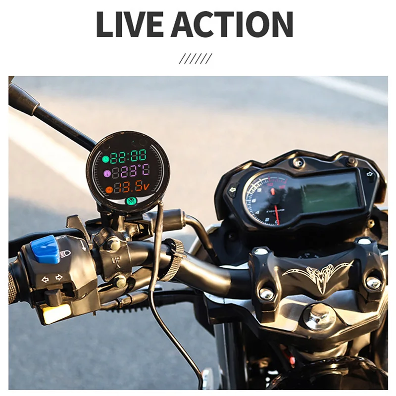 3 in1 Black Motorcycle LED Voltmeter Clock Universal Electronic Digital Thermometer Temperature Schedule Outdoor Essential | Автомобили и