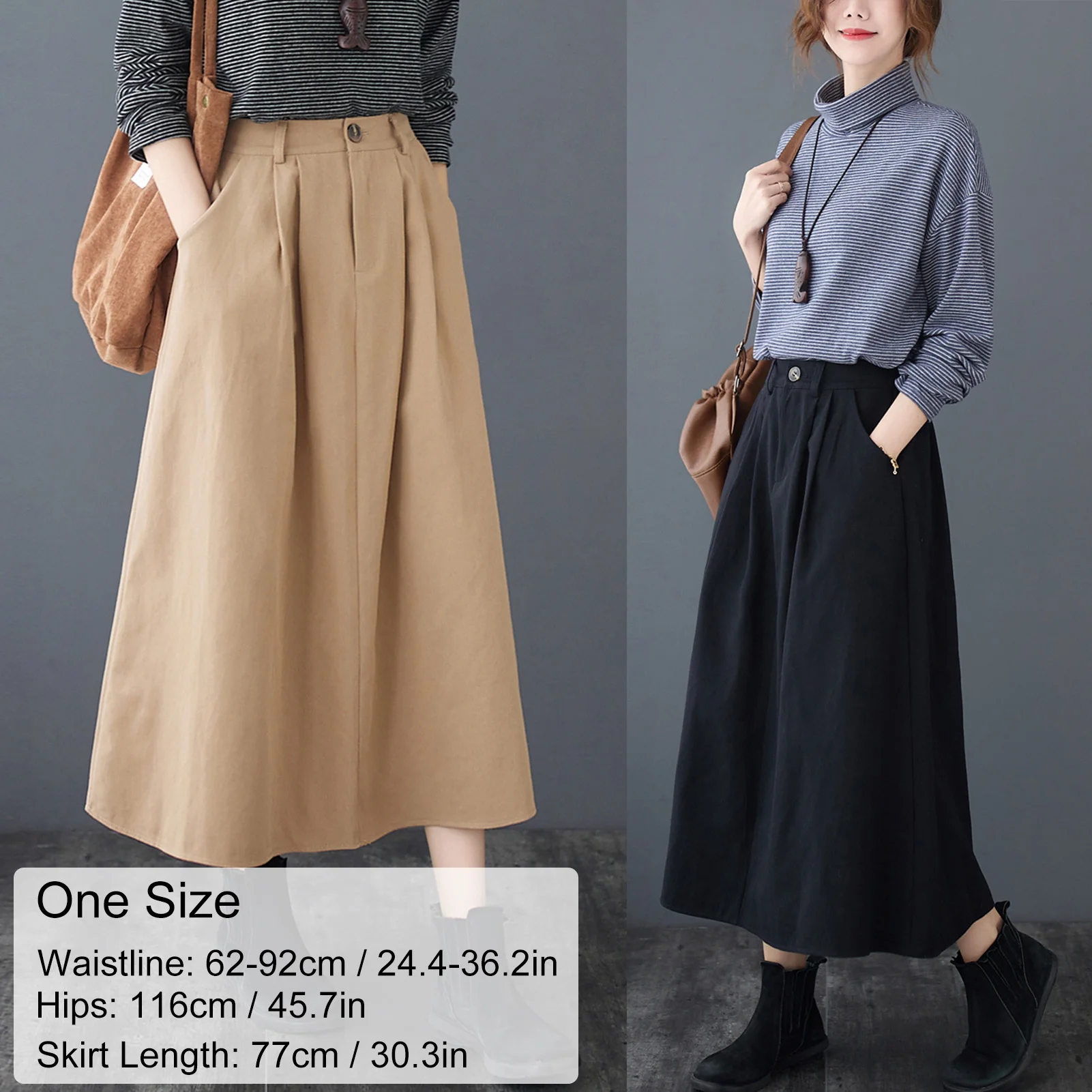 

Midi Skirt Women 2021 Spring Elastic High Waist Slim Elegant Lady Skirt Vintage Fashion Korean Loose Casual Female A-Line Skirts