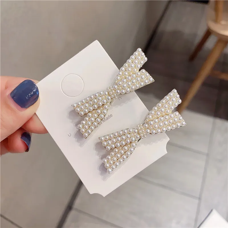 

Korean Style Girl Hairpin Cute Bow Imitation Pearl Retro Duckbill Hair Clips Headdress for Women Fashion Hair Accessories
