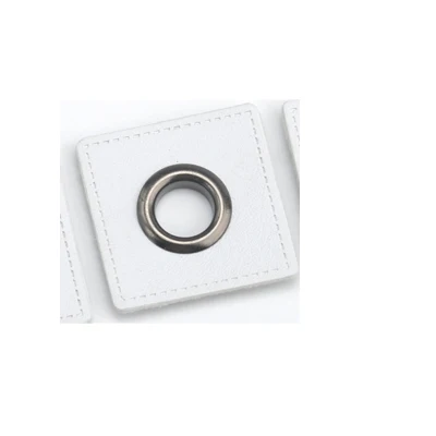 White black eyelets 30 шт./лот 27 мм квадратный белый/розовый/Мятный ПУ кожа пришить значки патч этикетки+ Внутренний 8 мм Металлические латунные люверсы втулки - Цвет: White black eyelets