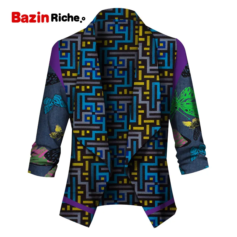

Custom African Wax Print Blazer for Women Bazin Riche Dashiki Long Sleeve Coat Women Patchwork Clothes WY6072