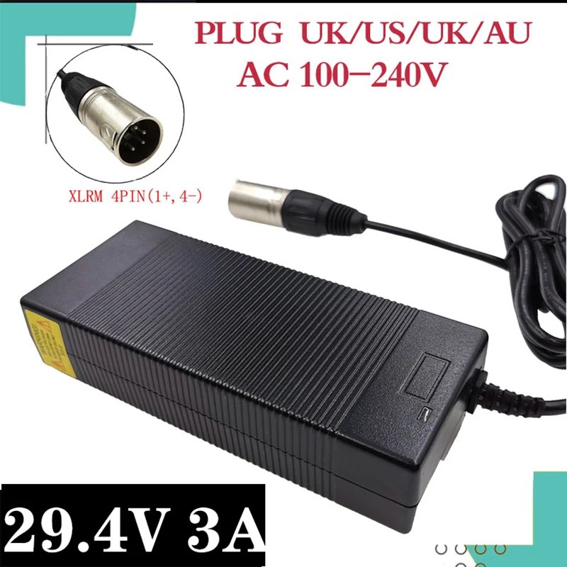 Carregador de Bateria de Lítio 3a para Carregador de Bicicleta Series Elétrica 25.2v 25.9v 4 Pinos Série Plug Xlr 7 29.4v 24v