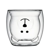 250ml double wall glass cup transparent creative cartoon bear coffee mug drinkware morning milk glass christmas cup