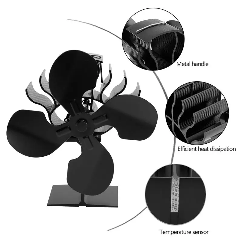 

4 Blades Fireplace Stove Fan Heat Powered Saving Silent Ecofan for Wood Burner