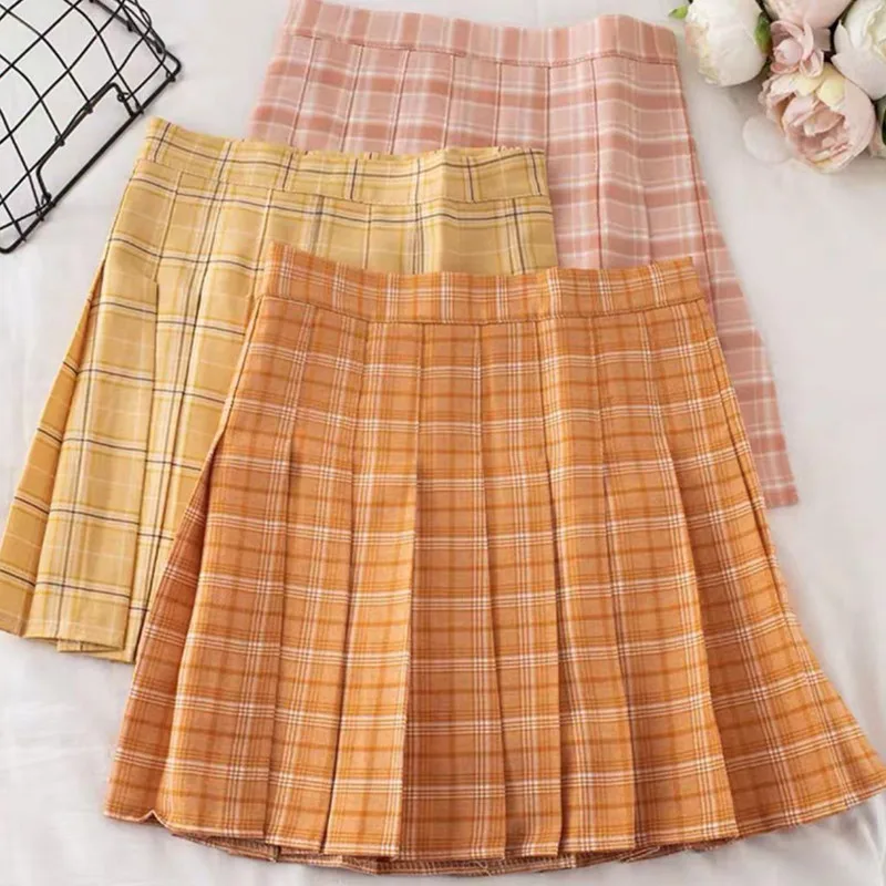 

Summer Skirt High Waist Women Pleated Skirts Fashion Slim Waist Women Sweet Girls Dance Skirt Plaid Casual Ladies Short Skirts
