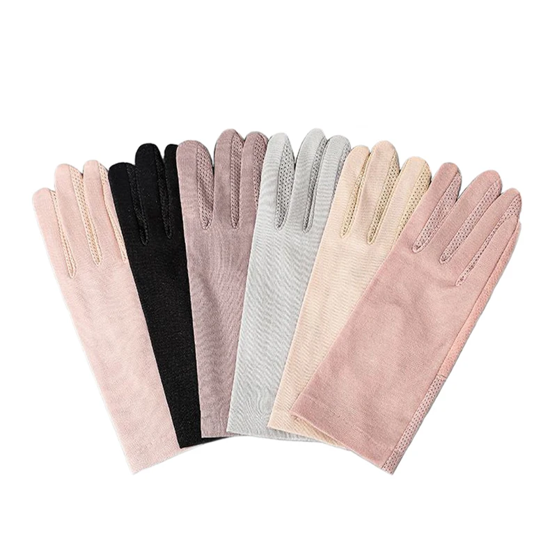 

Women Spring Sunscreen Gloves Ladies Solid Color Thin Outdoor Ice Silk Lace Mittens Autumn Non-skid Touch Screen Driving Gloves