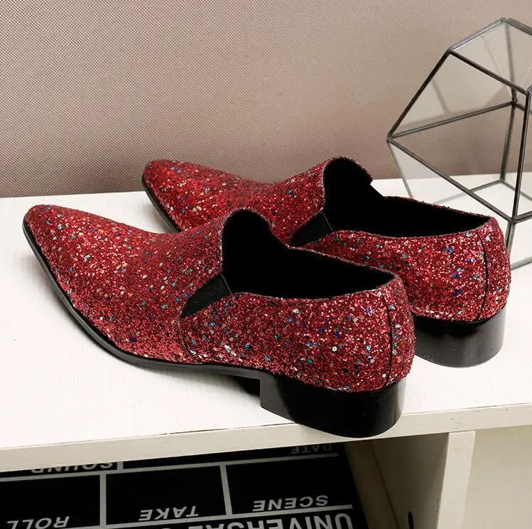 Блестящие красные свадебные туфли из натуральной кожи с высоким берцем Модные