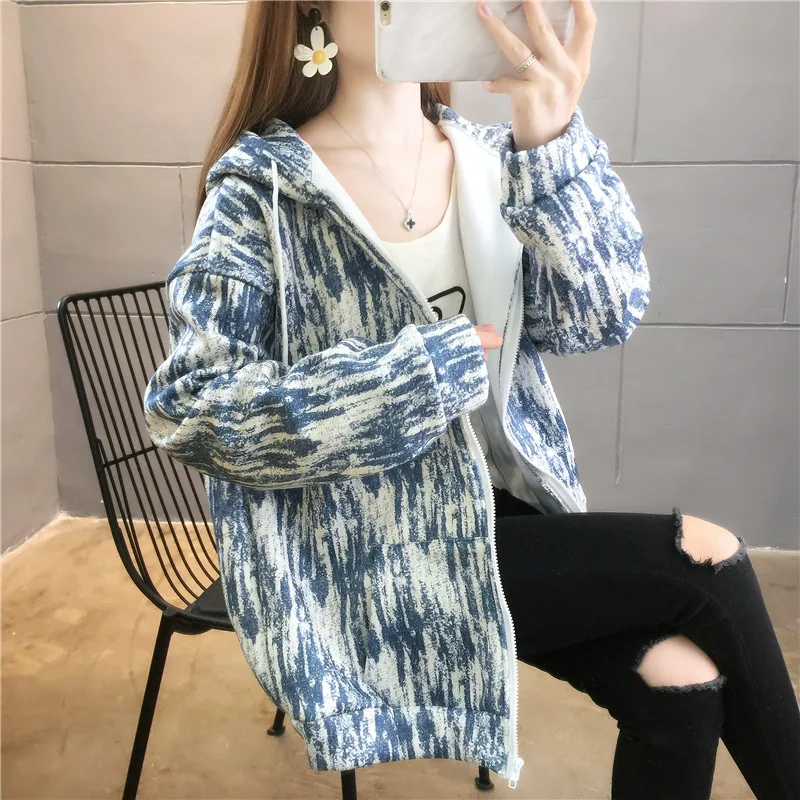 

Women's Long-Sleeved Jacket Autumn Winter Fashion High-End Plus Velvet Thick Sweater New Loose All-Match Jacket Jacket