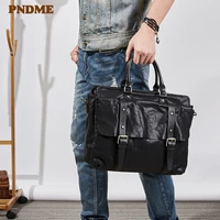 casual luxury genuine leather men briefcase high quality natural real leather handbag lawyer work laptop shoulder messenger bag