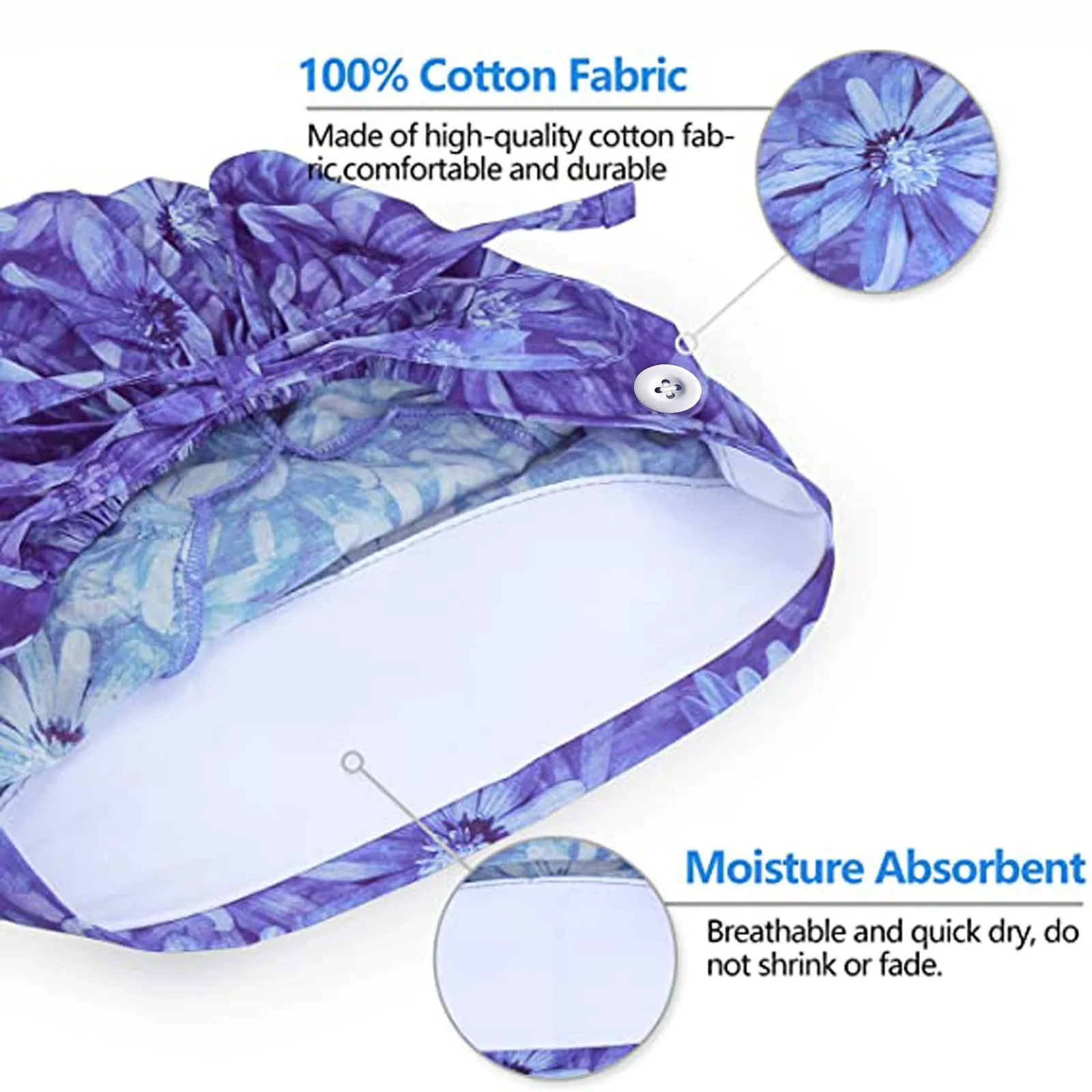 

Balaclava Nurse Hat With Buttons Floral Bouffant Cap Fashion Multicolor Nurse Cap Adjustable Bandage Work Hat Turban Gorras