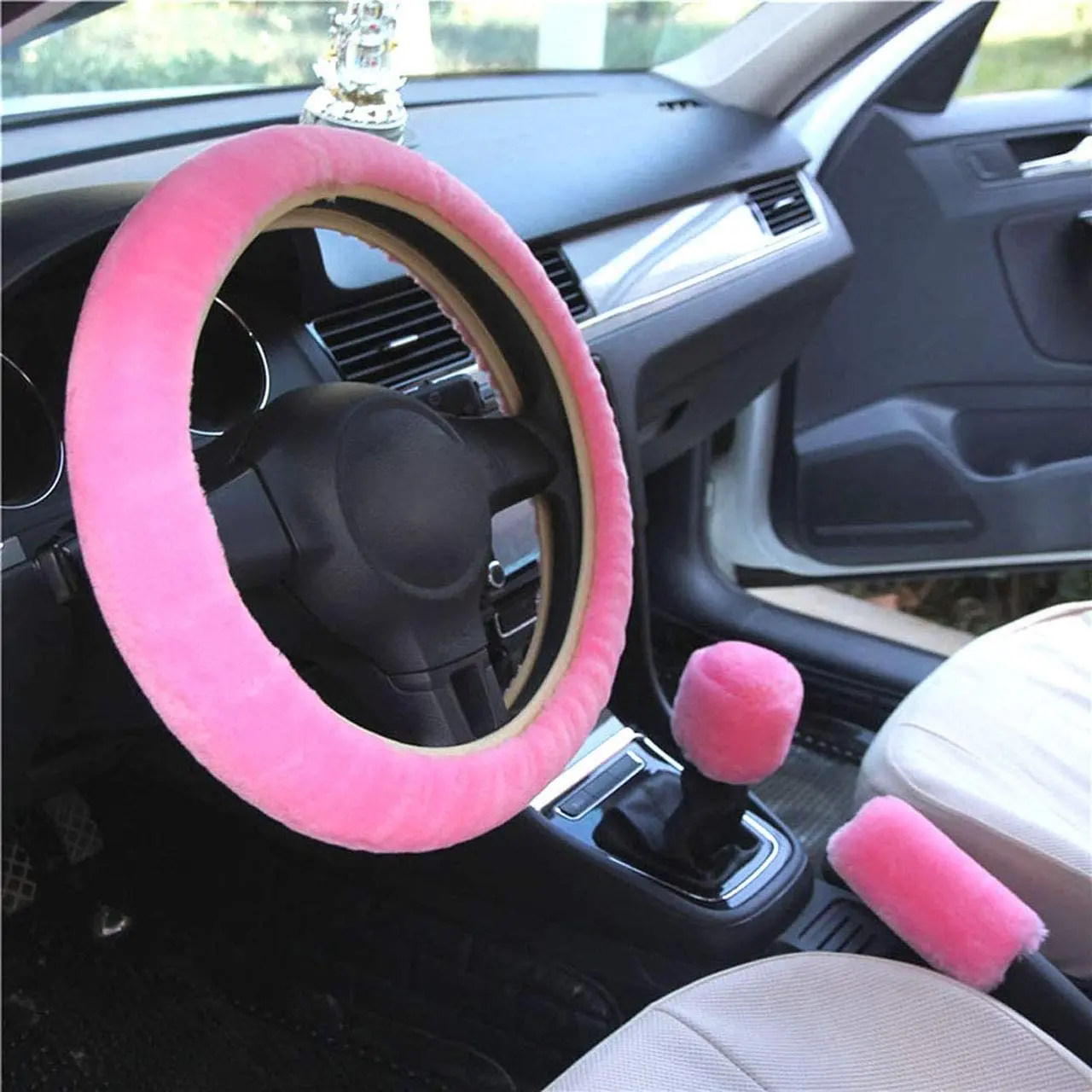 

Universal 38cm Car Steering Wheel Cover Gearshift Handbrake Cover Protector Decoration Warm Super Thick Plush Collar Soft Fur