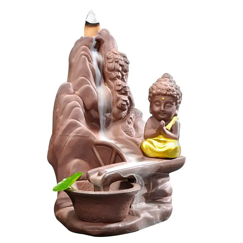 

Buddha Backflow Incense Burner Mountain River Handicraft Incense Sticks Holder Ceramic Waterfall Smoke Incense Burner Home Decor