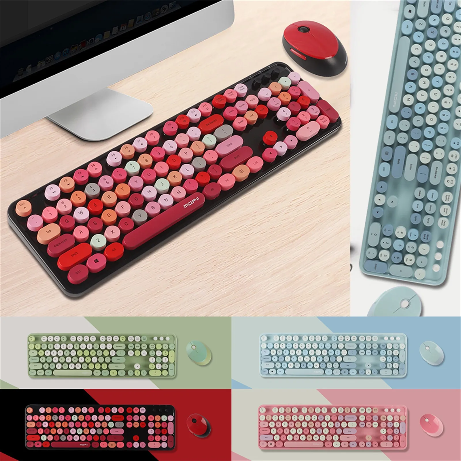 

Wireless Keyboard and Mouse Set 2.4G Wireless Keyboard Punk Keycap /PC/Mute Multi-function Buttons Ergonomic Keyboard
