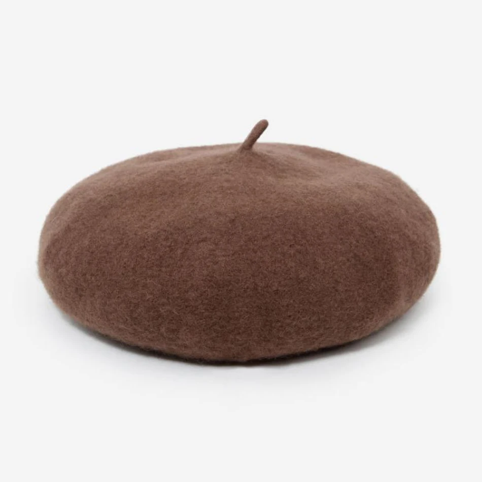 brown beret BUTTERMERE, шерстяной берет, женские зимние шапки, оранжевые однотонные плоские шапки для женщин, теплая шапка французского художника, женская элегантная шапка для художников - Цвет: brown beret