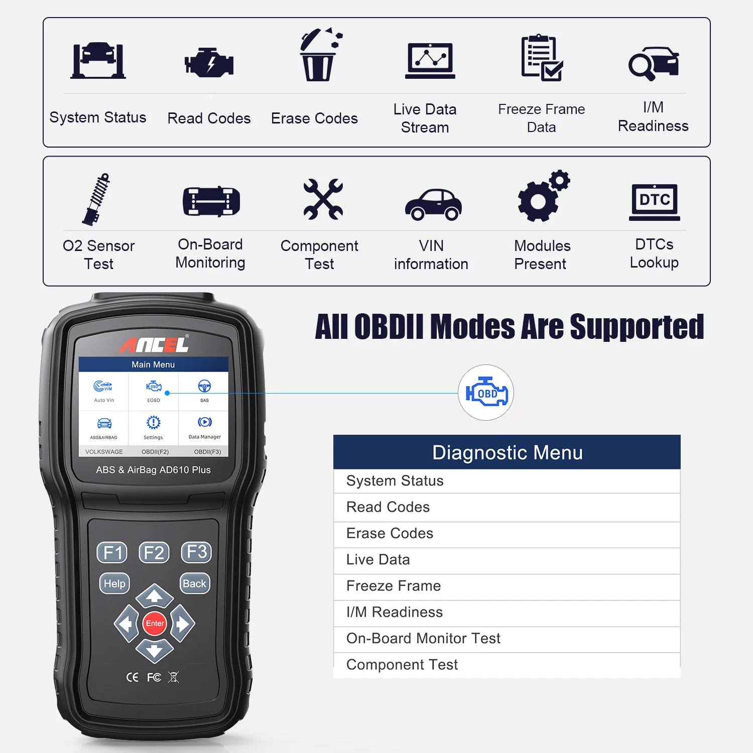 Автомобильный сканер Ancel AD610 Plus OBD2 профессиональный считыватель кодов для