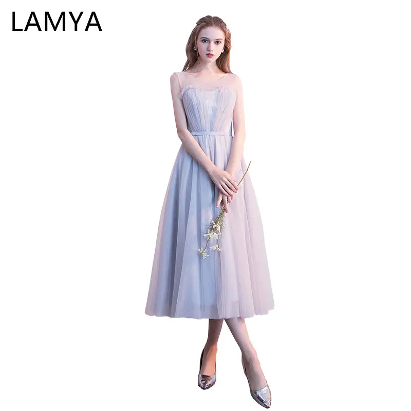

LAMYA свадебное вечернее платье для женщин винтажные платья для подружки невесты элегантное Тюлевое платье длиной ниже колена
