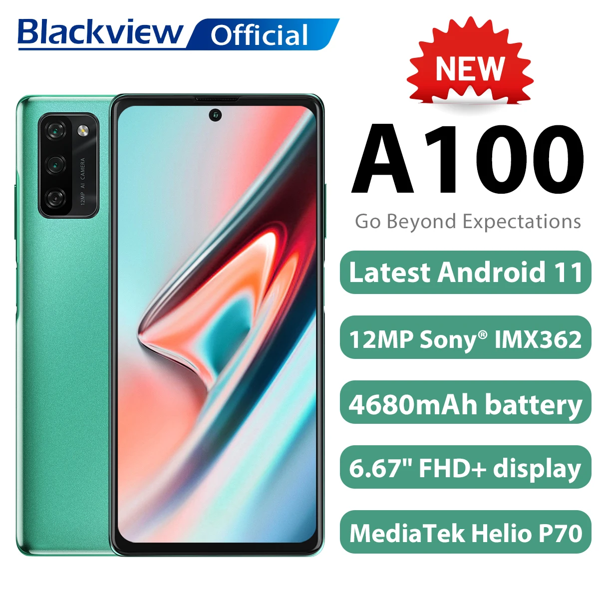Blackview A100 Helio P70 Android 11 смартфон 6 ГБ + 128 Гб 6,67 "4680 мАч мобильного телефона NFC Cellura 4 аппарат не привязан к оператору сотовой связи мобильный телефон 18 Вт Быстрая зарядка