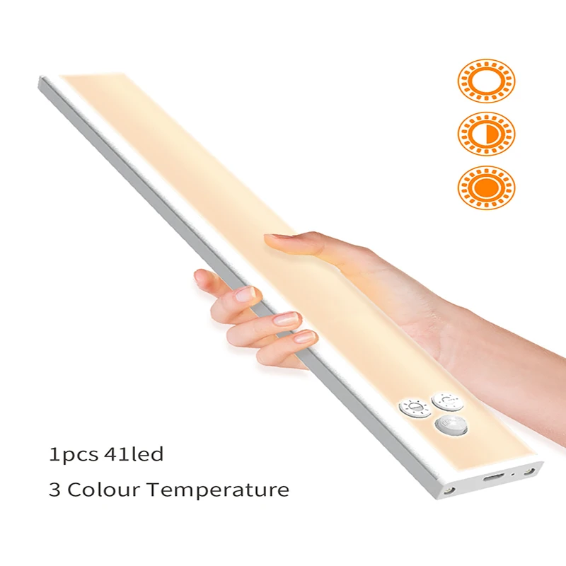 

USB rechargeable LED night light cabinet light wireless three-tone light PIR motion sensor bedroom closet under cabinet lighting