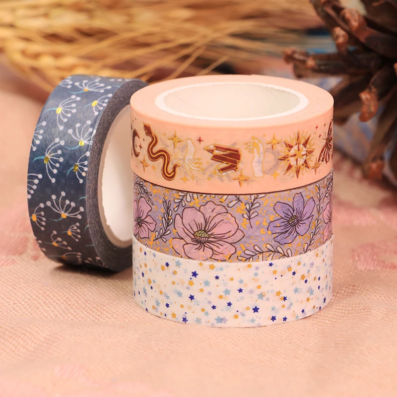 Декоративная клейкая лента Washi бумажная со звездами и цветами для скрапбукинга