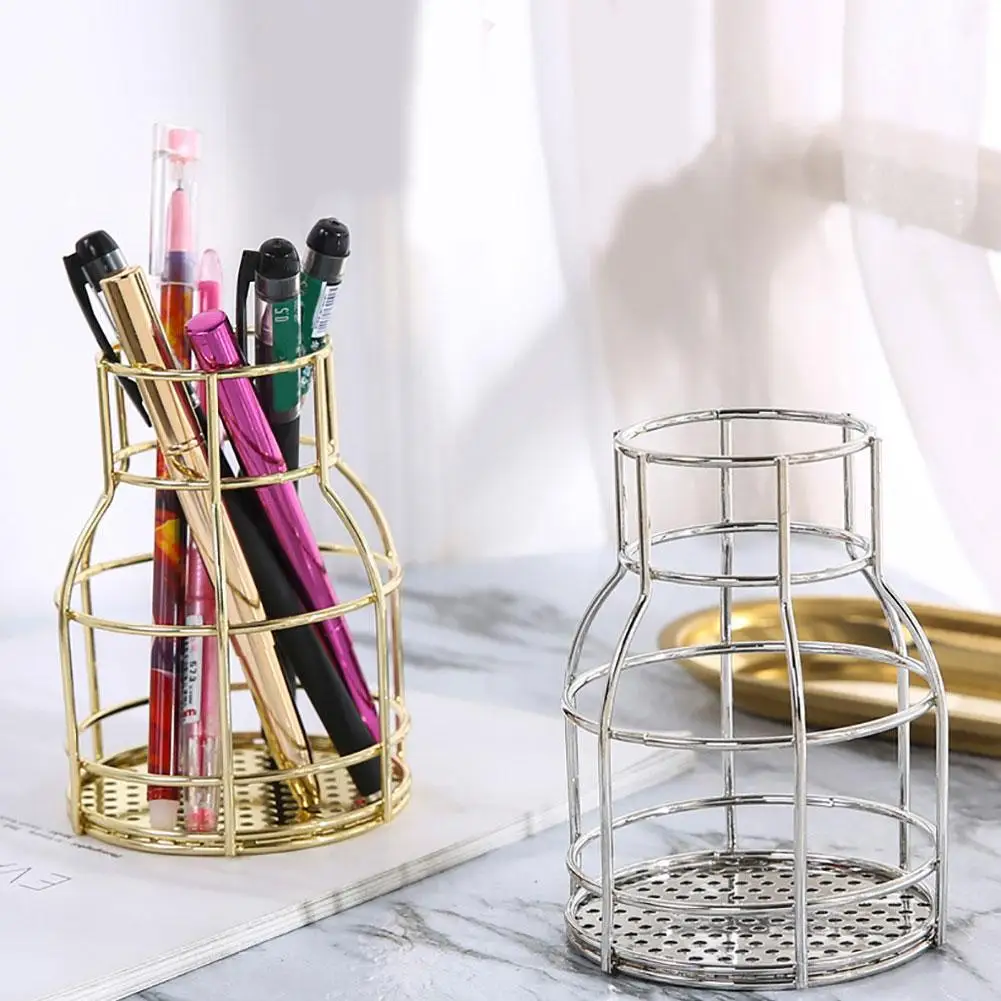 Bottle Shape Metal Pen Makeup Brushes Holder Storage Box Container Organizer