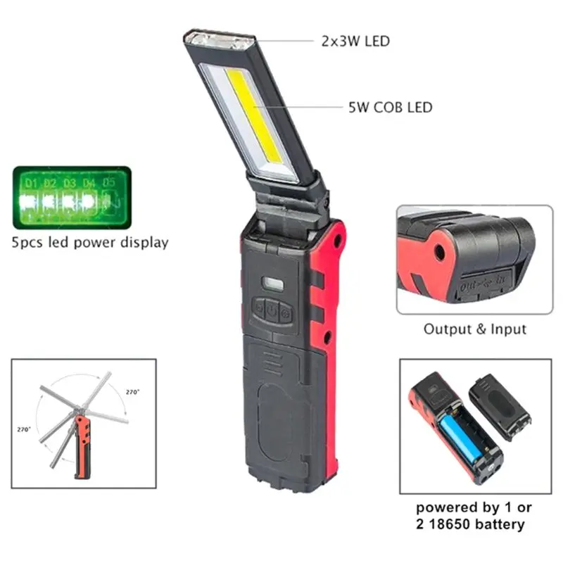 

2021 New Super Bright COB LED Working Light With Magnetic Base & Hook USB Rechargeable Dimmable Flashlight