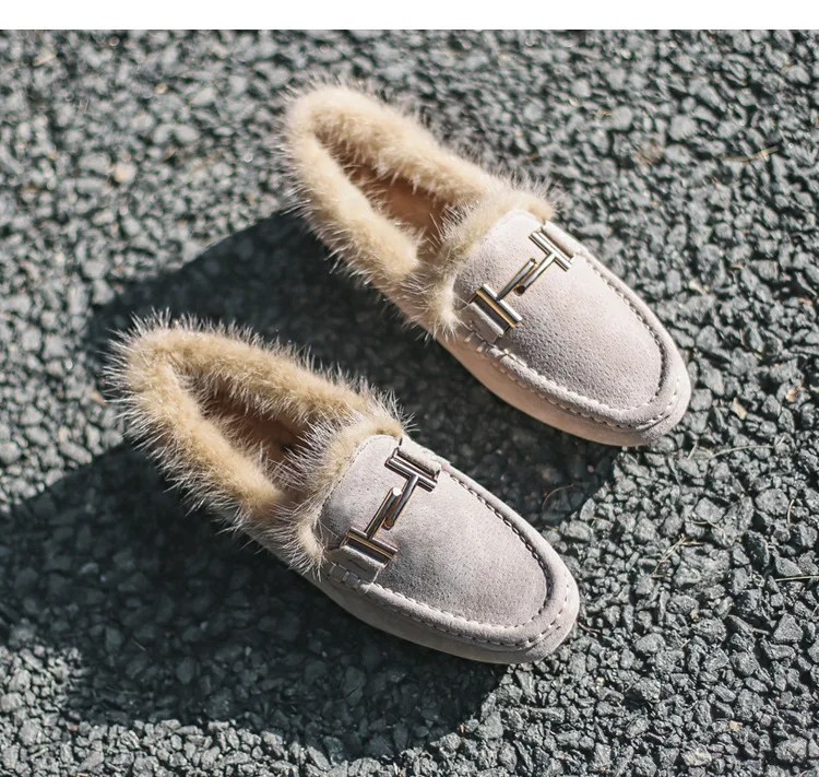 Лоферы женские зимние плюшевые без застежки плоская подошва с бантом теплые
