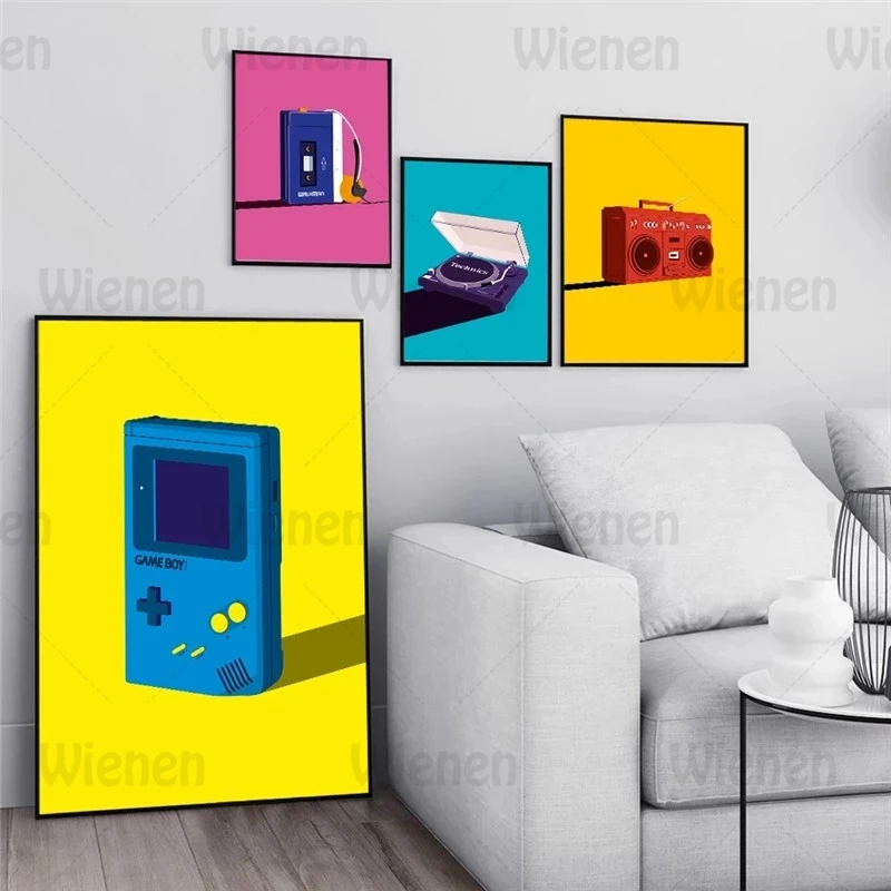 

Modern Wall Art Walkman Record Stand Cassette Player Game Console Pop Music Poster Colorful Canvas Painting Boy Room Decoration