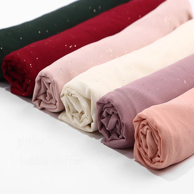 Bubble Chiffon Glitter Scarves Shawls Hijab Plain Shimmer Long Headband Wrap Muslim 20 Color scarves/scarf 10pcs/lot