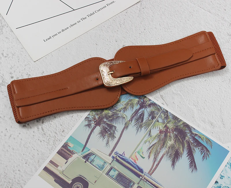 

Korea Joker Elastic Wide Belt Women's Leisure with Skirt Buckle Decorative Girdle Personalized Elastic Decorative Belt