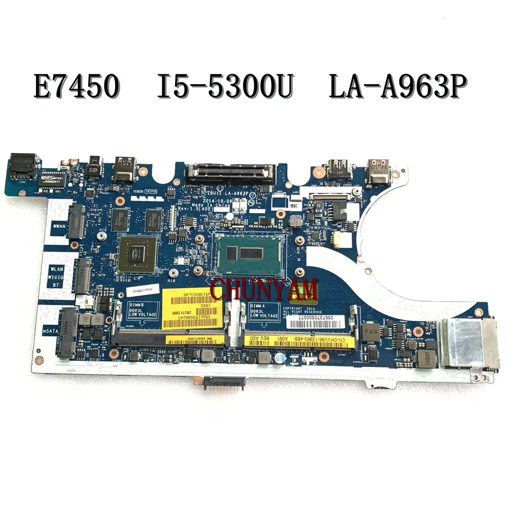 Восстановленная материнская плата LA-A963P I5-5300U 840M 2GB для ноутбука Dell Latitude E7450 ZBU11 CN-0HVV96 HVV96.