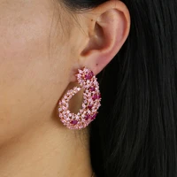 new arrived rose gold color dubai wedding jewelry earrings red white micro pave round cz crystal drop earrings for ladies