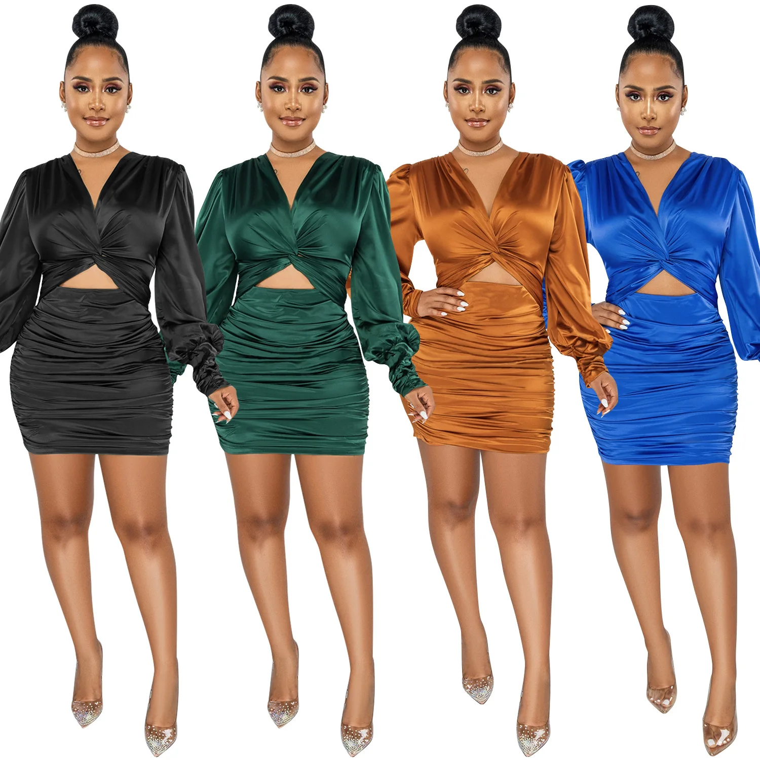 

Zoctuo Dress Women Elegant Mini Bodycon Dresses For Girls Party Night Sexy V Neck Hollow Out Tight Outfit Clothes Vestidos Slim