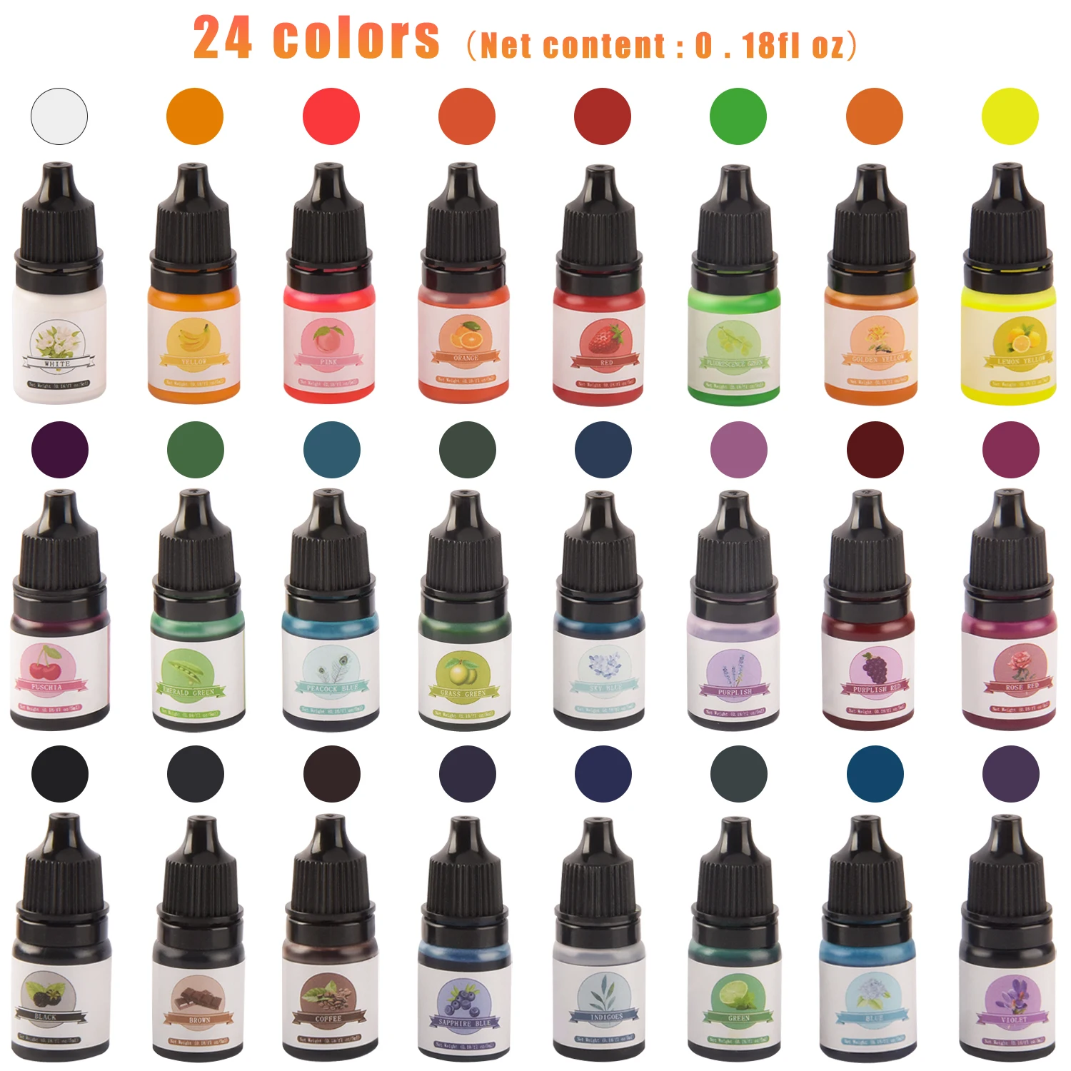 

24 Colors Resin Pigment Concentrated DIY Color Crystal Epoxy Resin Candle Pigment Dye Colorant Jewelry Making Accessories 5ml