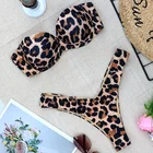 Комплект бикини женский с леопардовым принтом, купальник-бандо, стринги со змеиным принтом, бюстгальтер с чашками пуш-ап, комплект для плавания, 2020