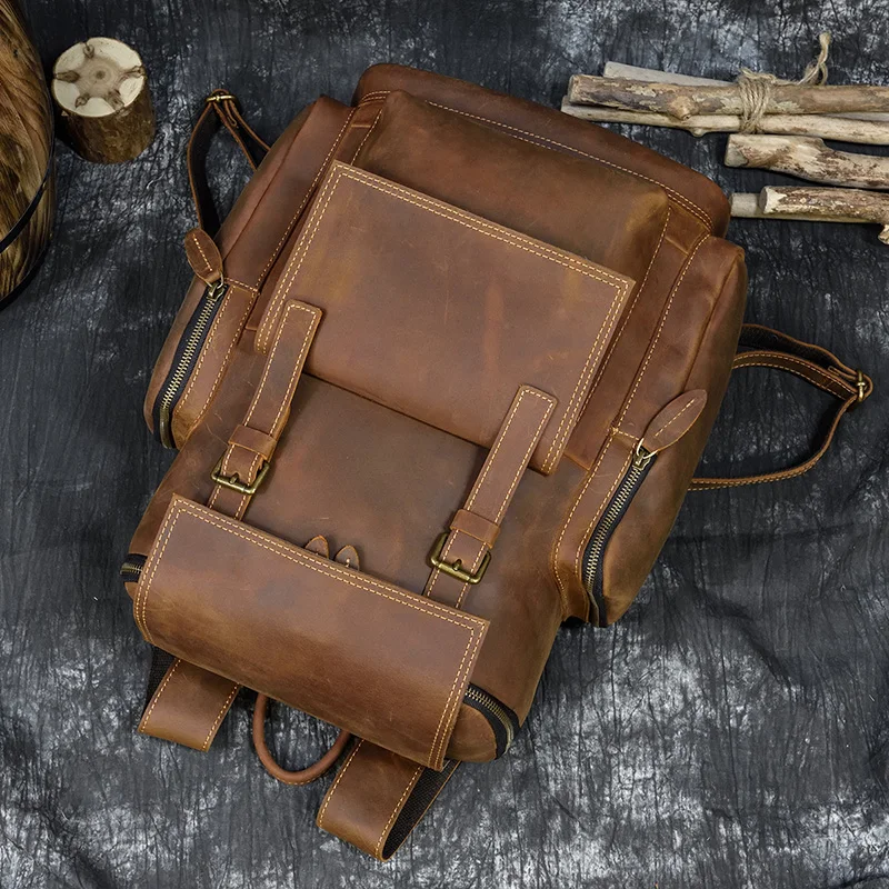 

- men's leather backpack, genuine leather wallet, laptop, direct shipment