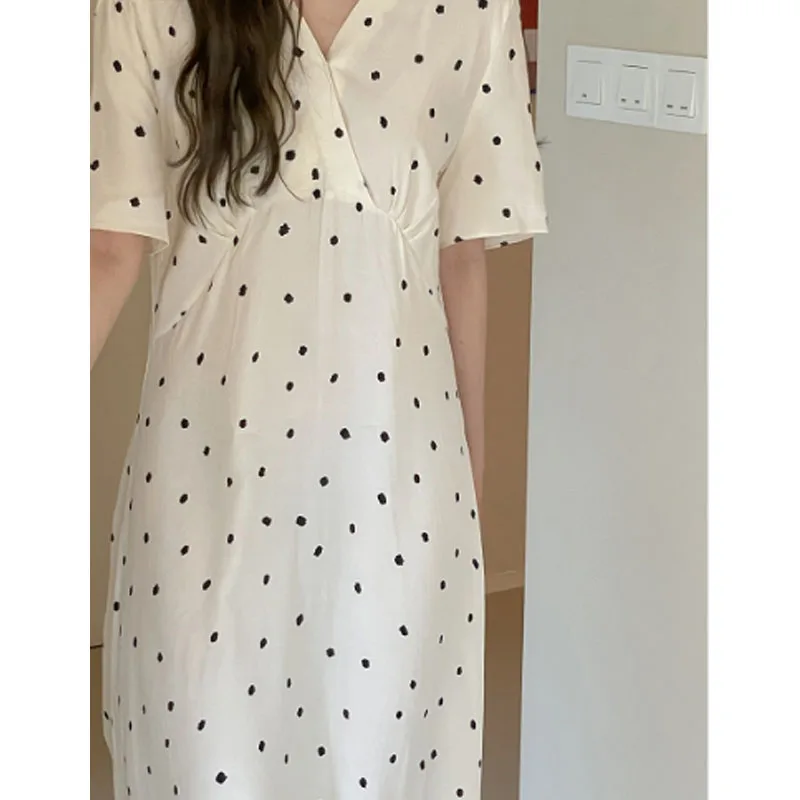 

2021 Summer New One-Piece Women Korean Elegant Floral Print Vestidos V-Neck Short Sleeve Female Dress Loose Fashion Ladies Dress