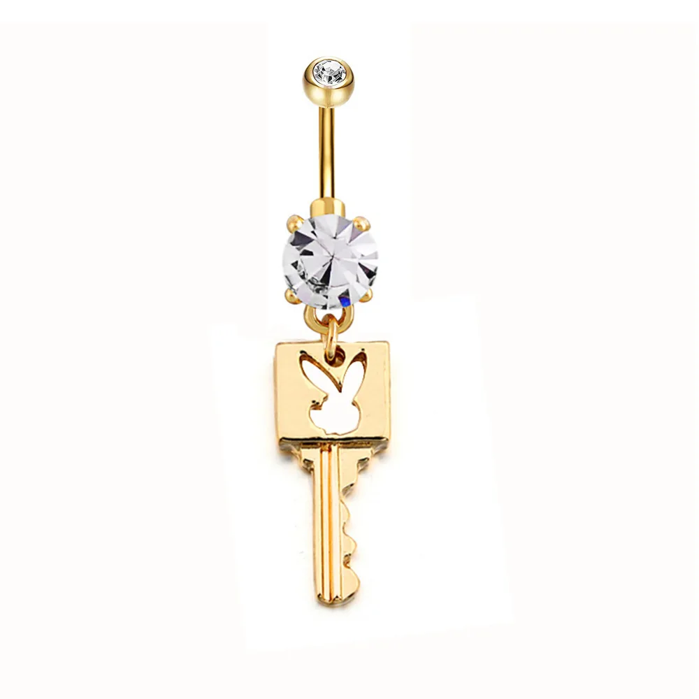 

Rabbit Lock Key Design Gold Plated Crystal Gem Dangle Belly Button Ring