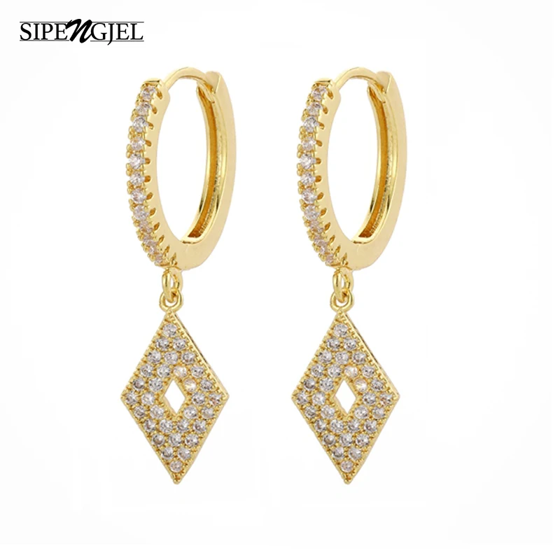 

Fashion Mosaic Cubic Zircon Small Square Pendant Earrings Vintage Geometric Square Hoop Earrings For Women Jewelry 2020