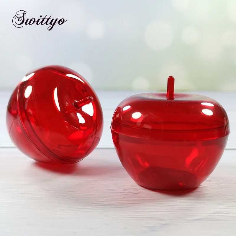 12pcs/lot Mini Christmas Favor Holders Red Apple Shaped Candy Jar Plastic Cookie Sugar Boxes Baby Shower Kids Birthday Party