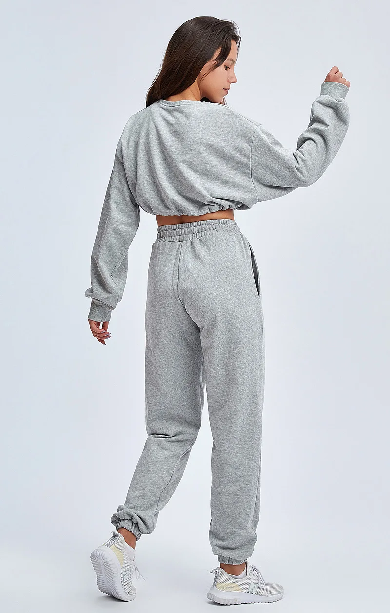 

Cotton Leisure Sports Hoodie Set Low Waist Hoodie Long Ssleeve Women's Hoodie Loose Two Piece Suit Spring Autumn